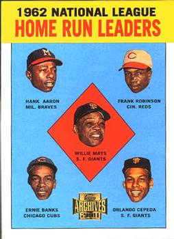 2001 Topps Archives #211 NL HR Leaders (Willie Mays / Hank Aaron / Frank Robinson / Ernie Banks / Orlando Cepeda) Front