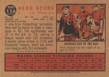 2001 Topps Archives #334 Herb Score Back