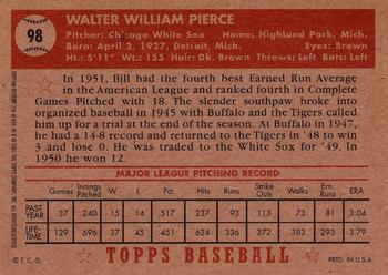 2001 Topps Archives #234 Bill Pierce Back