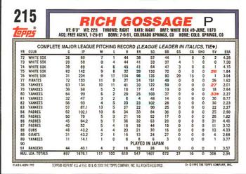 2001 Topps Archives #411 Rich Gossage Back
