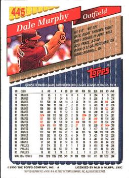 2001 Topps Archives #415 Dale Murphy Back