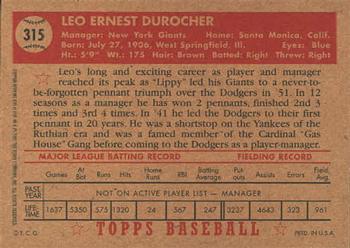 2001 Topps Archives #430 Leo Durocher Back