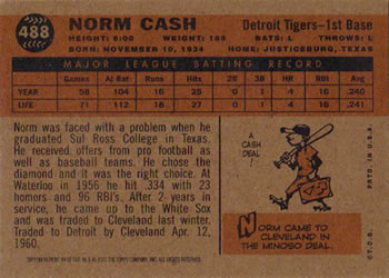 2001 Topps Archives #99 Norm Cash Back
