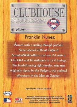2003 Leaf - Clubhouse Signatures Bronze #2 Franklin Nunez Back