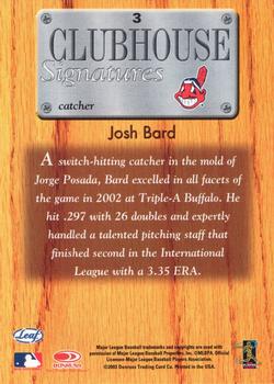 2003 Leaf - Clubhouse Signatures Bronze #3 Josh Bard Back
