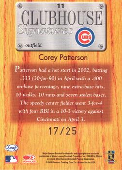 2003 Leaf - Clubhouse Signatures Gold #11 Corey Patterson Back