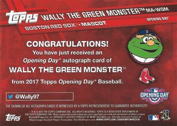 2017 Topps Opening Day - Mascot Autographs #MA-WGM Wally the Green Monster Back