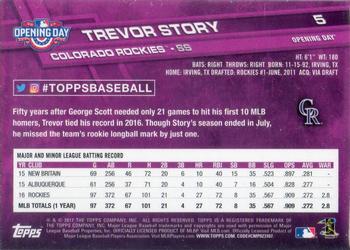 2017 Topps Opening Day - Purple Foil #5 Trevor Story Back