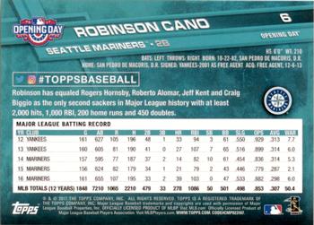 2017 Topps Opening Day - Purple Foil #6 Robinson Cano Back