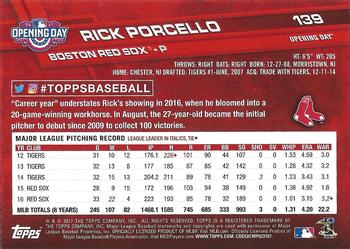2017 Topps Opening Day - Purple Foil #139 Rick Porcello Back