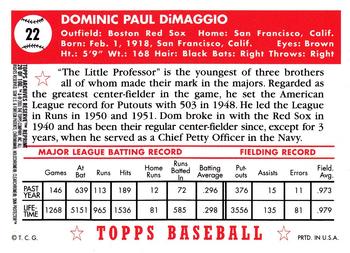 2001 Topps Archives Reserve #20 Dom DiMaggio Back
