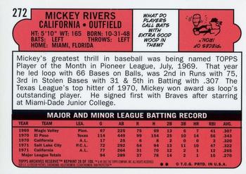 2001 Topps Archives Reserve #28 Mickey Rivers Back