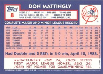 2001 Topps Archives Reserve #49 Don Mattingly Back