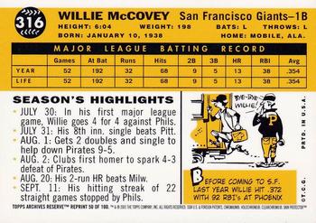 2001 Topps Archives Reserve #50 Willie McCovey Back
