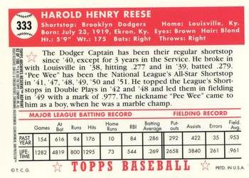 2001 Topps Archives Reserve #93 Pee Wee Reese Back