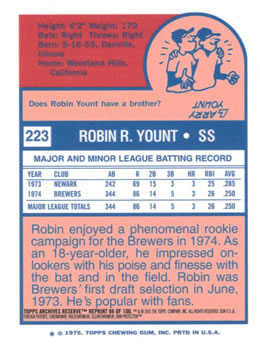 2001 Topps Archives Reserve #86 Robin Yount Back