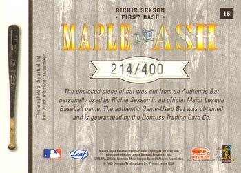 2003 Leaf - Maple and Ash #15 Richie Sexson Back