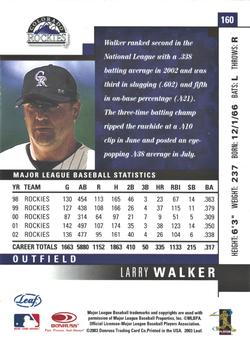 2003 Leaf - Press Proofs Red #160 Larry Walker Back