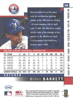 2003 Leaf - Press Proofs Red #200 Michael Barrett Back