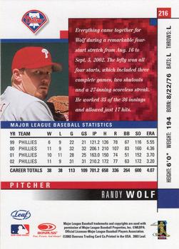 2003 Leaf - Press Proofs Red #216 Randy Wolf Back