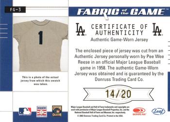 2003 Leaf Certified Materials - Fabric of the Game Base #FG-3 Pee Wee Reese Back