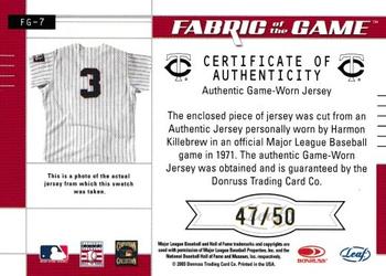 2003 Leaf Certified Materials - Fabric of the Game Base #FG-7 Harmon Killebrew Back