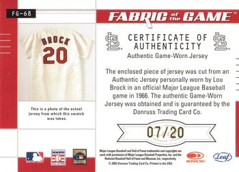 2003 Leaf Certified Materials - Fabric of the Game Base #FG-68 Lou Brock Back