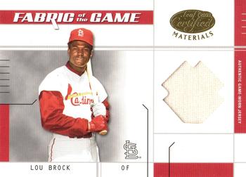 2003 Leaf Certified Materials - Fabric of the Game Base #FG-68 Lou Brock Front