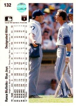 1990 Upper Deck #132 Rance Mulliniks Back