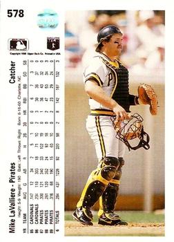1990 Upper Deck #578 Mike LaValliere Back