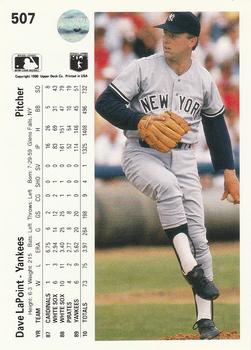 1990 Upper Deck #507 Dave LaPoint Back