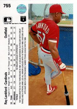 1990 Upper Deck #755 Ray Lankford Back