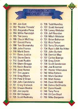 1990 Upper Deck #800 Checklist: 701-800 Front