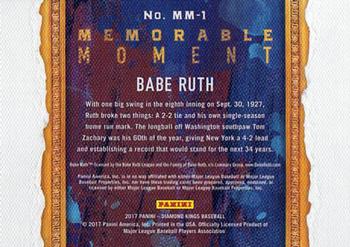 2017 Panini Diamond Kings - Memorable Moment #MM-1 Babe Ruth Back