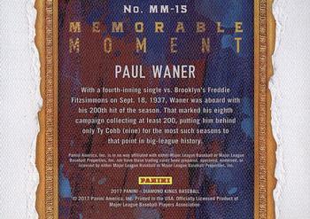 2017 Panini Diamond Kings - Memorable Moment #MM-15 Paul Waner Back