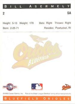 1993 Classic Best Bluefield Orioles #2 Bill Asermely Back