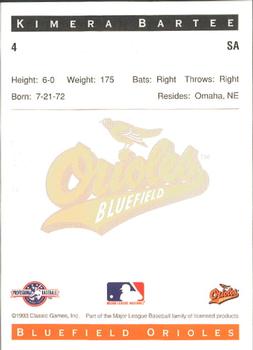 1993 Classic Best Bluefield Orioles #4 Kimera Bartee Back