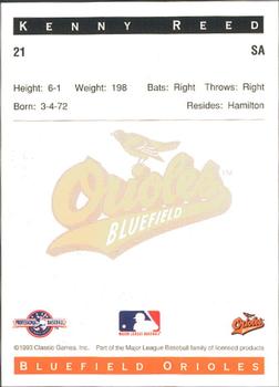 1993 Classic Best Bluefield Orioles #21 Kenny Reed Back