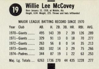 1975 Hostess Twinkies #19 Willie McCovey Back