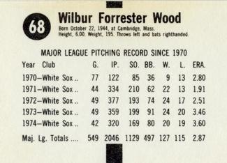 1975 Hostess Twinkies #68 Wilbur Wood Back