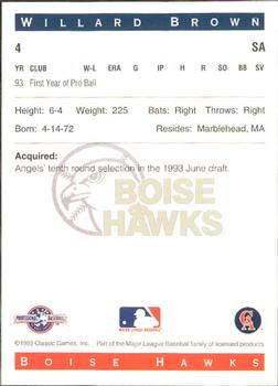 1993 Classic Best Boise Hawks #4 Willard Brown Back