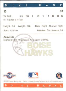 1993 Classic Best Boise Hawks #15 Mike Kane Back