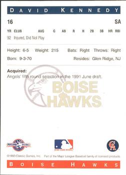 1993 Classic Best Boise Hawks #16 David Kennedy Back