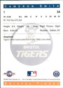 1993 Classic Best Bristol Tigers #1 Cameron Smith Back
