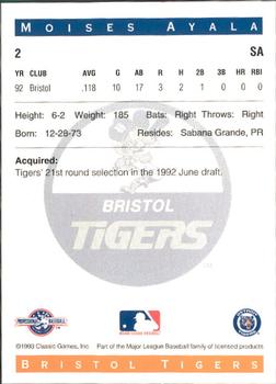 1993 Classic Best Bristol Tigers #2 Moises Ayala Back