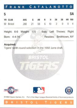1993 Classic Best Bristol Tigers #5 Frank Catalanotto Back