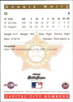 1993 Classic Best Capital City Bombers #23 Donnie White Back