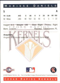 1993 Classic Best Cedar Rapids Kernels #5 Morisse Daniels Back