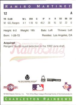 1993 Classic Best Charleston Rainbows #12 Ramiro Martinez Back