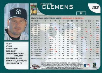 2001 Topps Chrome #133 Roger Clemens Back